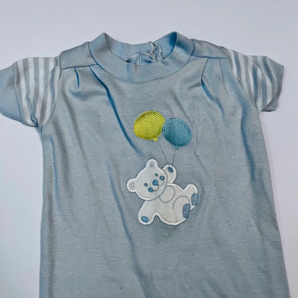 Vintage Carter's Teddy Bear Romper 12M Made in USA Blue One Piece